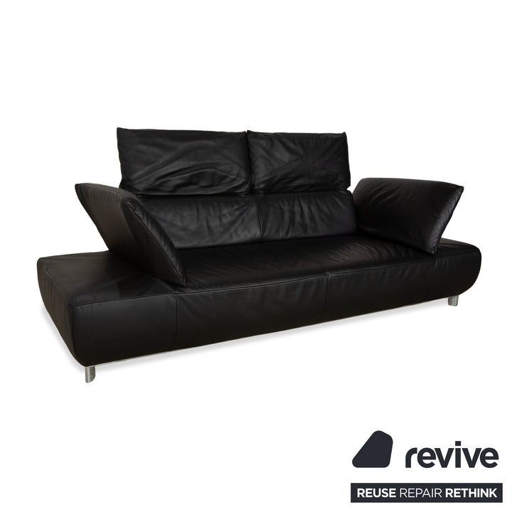 Koinor Volare Leather Three Seater Black Manual Function Sofa Couch
