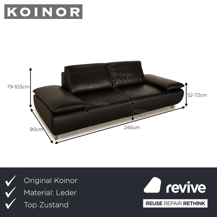 Koinor Volare Leder Dreisitzer Schwarz Sofa Couch manuelle Funktion