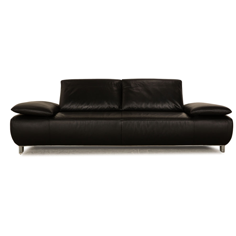 Koinor Volare Leather Three Seater Black Sofa Couch Manual Function