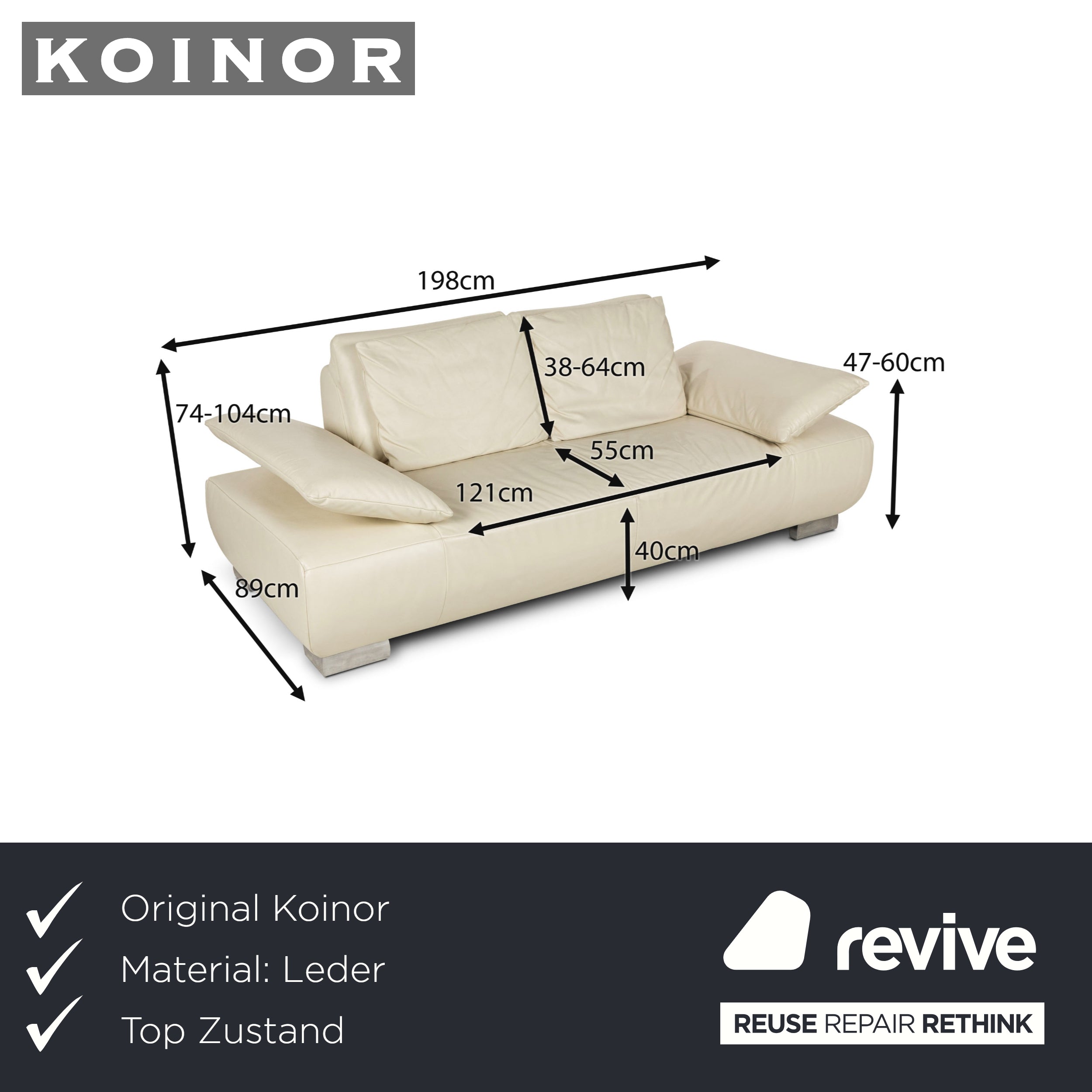 Koinor Volare Leder Dreisitzer Sofa Creme manuelle Funktion Sofa Couch