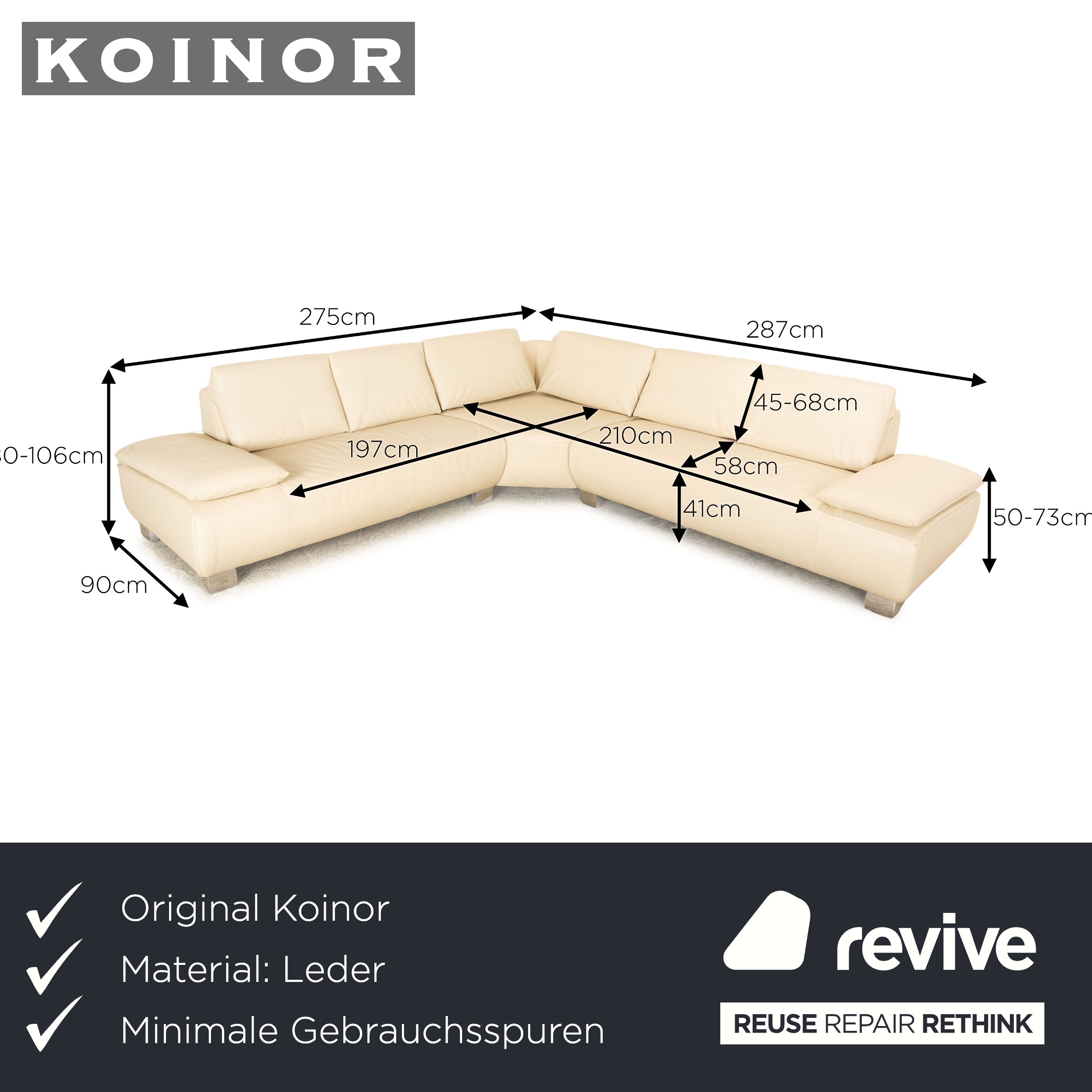 Koinor Volare Leather Corner Sofa Cream Sofa Couch
