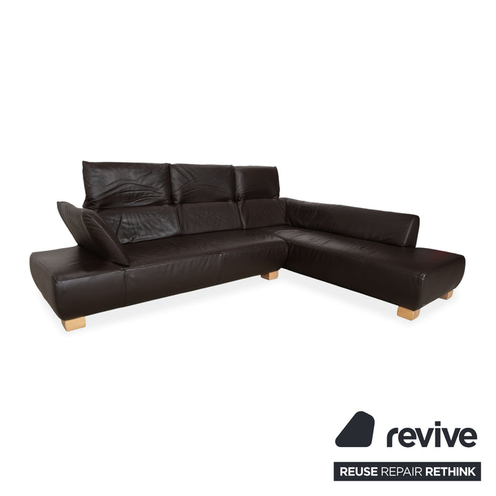 Koinor Volare Leather Corner Sofa Dark Brown Manual Function Sofa Couch