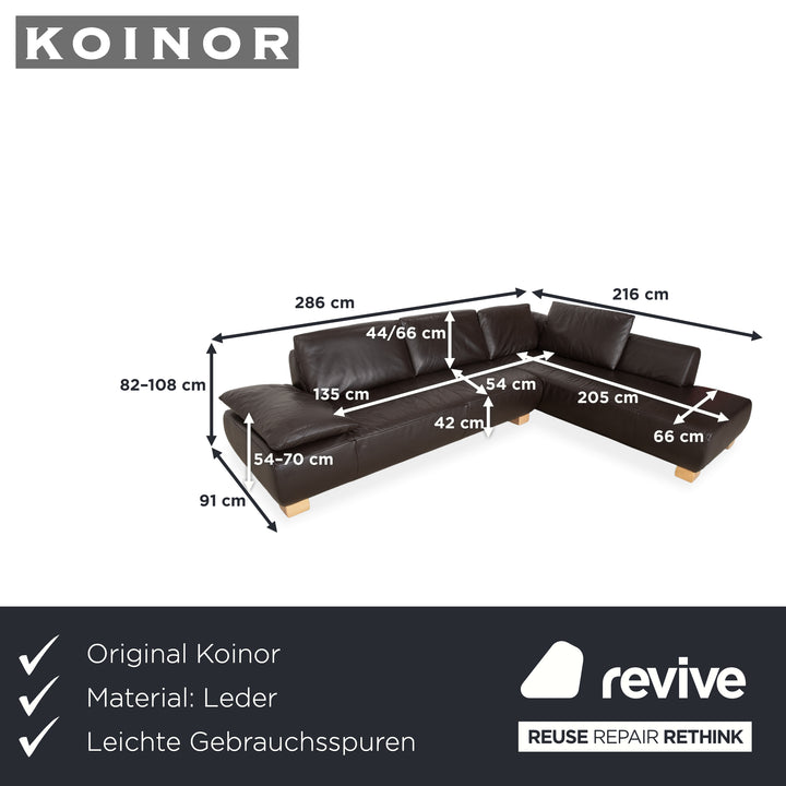 Koinor Volare Leather Corner Sofa Dark Brown Manual Function Sofa Couch