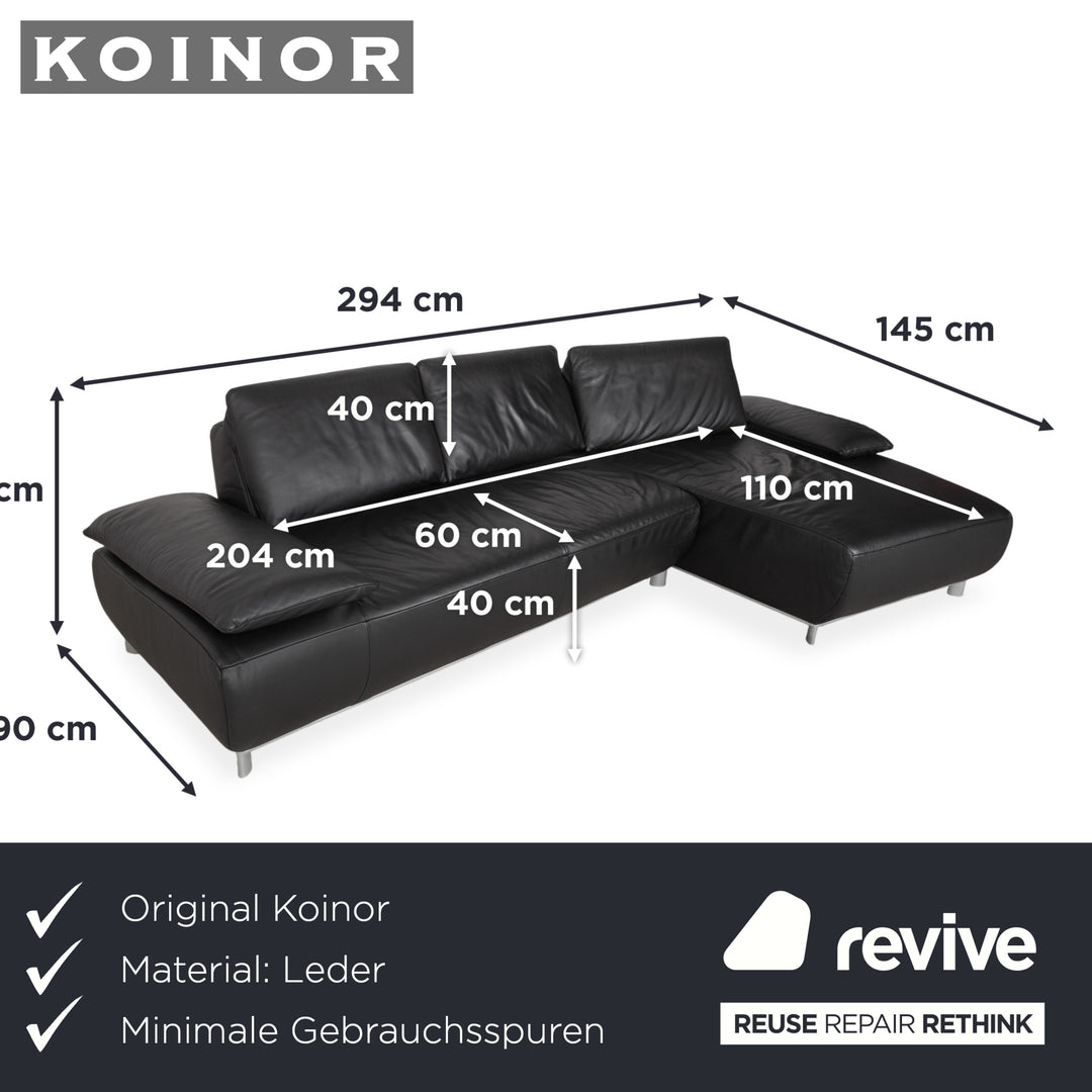 Canapé d'angle en cuir noir Koinor Volare à réglage manuel