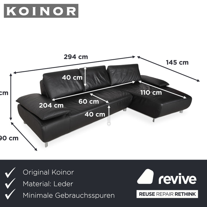 Canapé d'angle en cuir noir Koinor Volare à réglage manuel