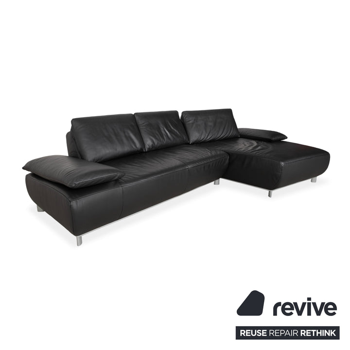 Canapé d'angle en cuir noir Koinor Volare à réglage manuel