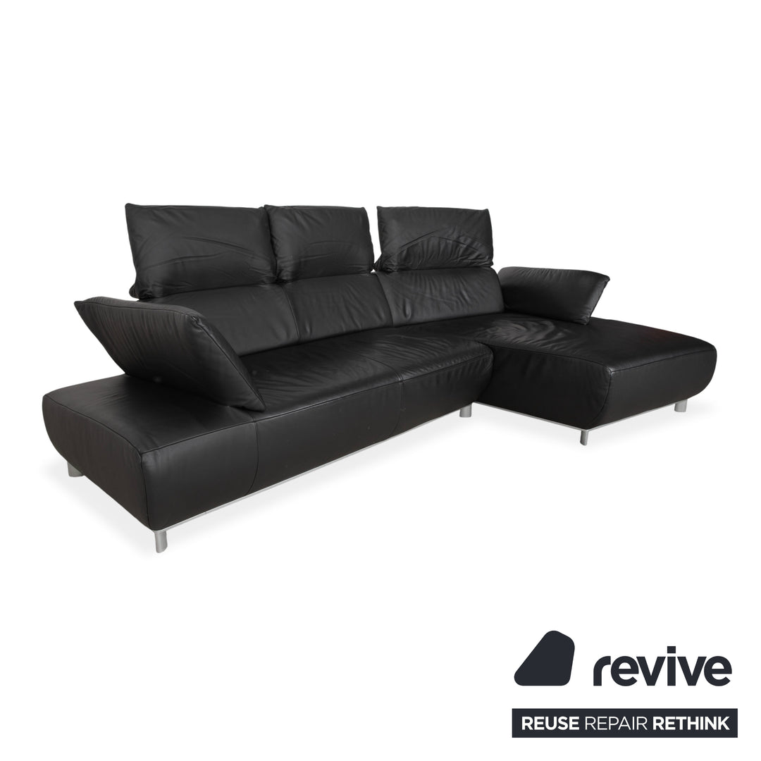 Canapé d'angle en cuir noir Koinor Volare à réglage manuel