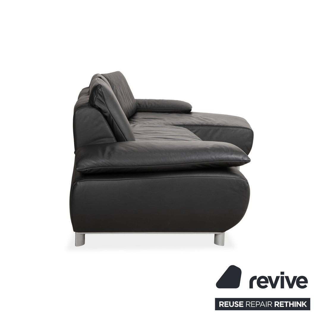 Canapé d'angle en cuir noir Koinor Volare à réglage manuel