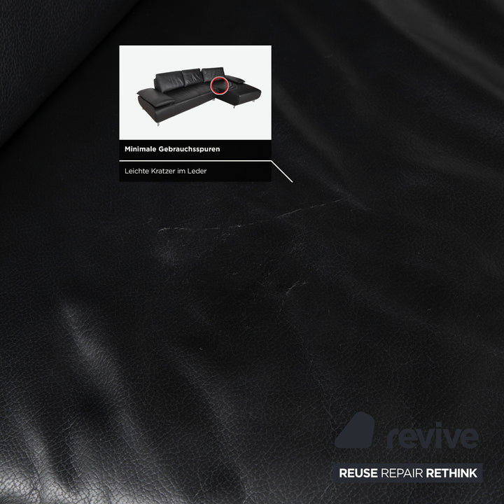 Canapé d'angle en cuir noir Koinor Volare à réglage manuel