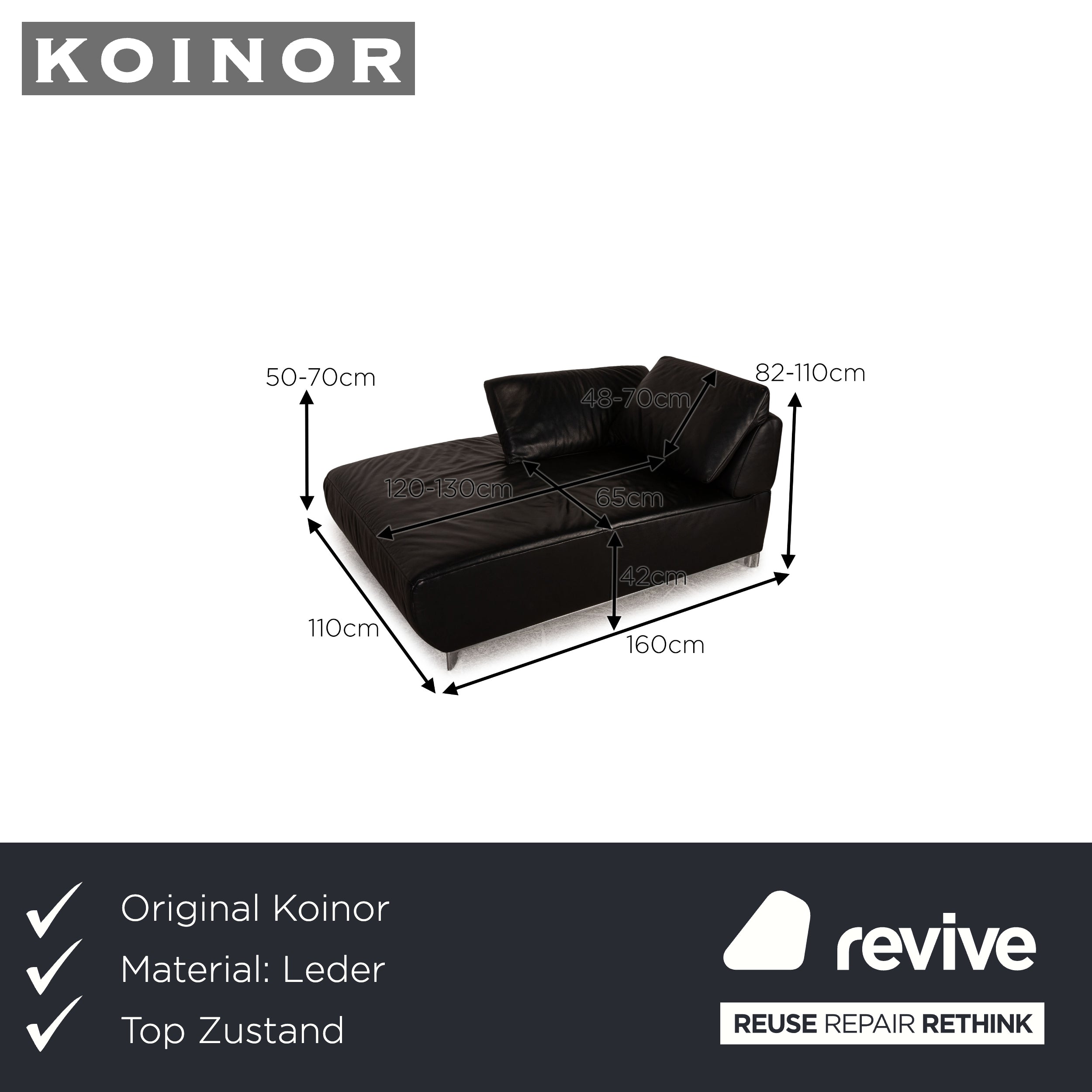 Koinor Volare Chaise Longue en Cuir Noir