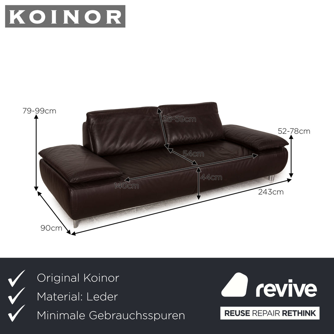 Koinor Volare Leather Sofa Brown Dark Brown Three Seater Function Couch