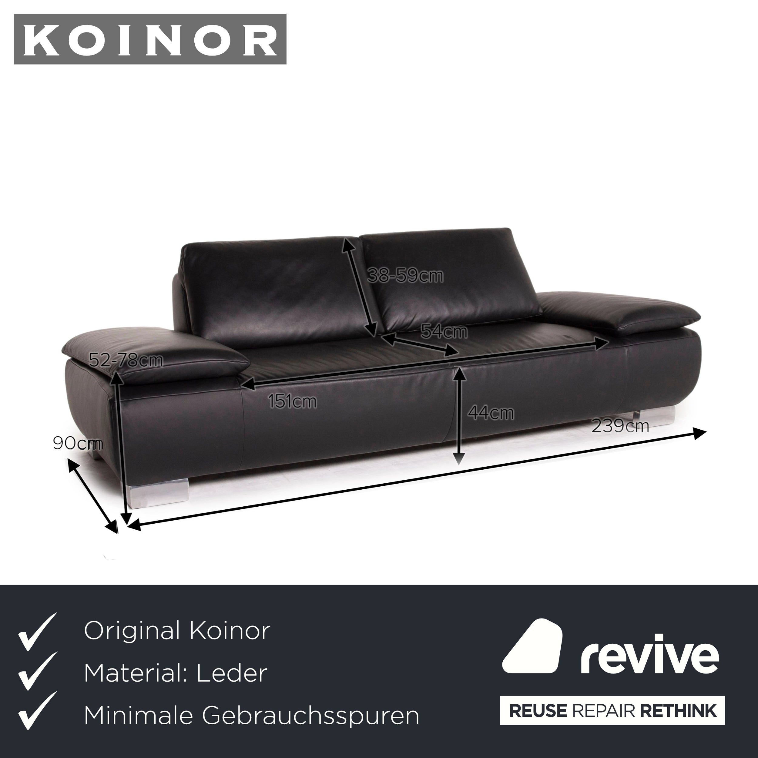 Koinor Volare canapé en cuir noir trois places #15174