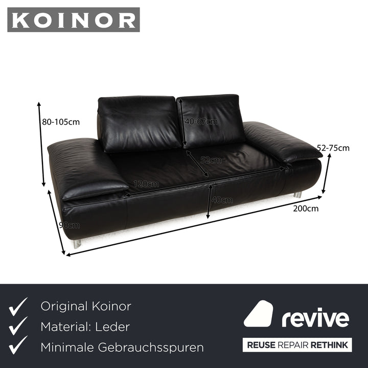 Koinor Volare Leather Sofa Black Two Seater Function Couch