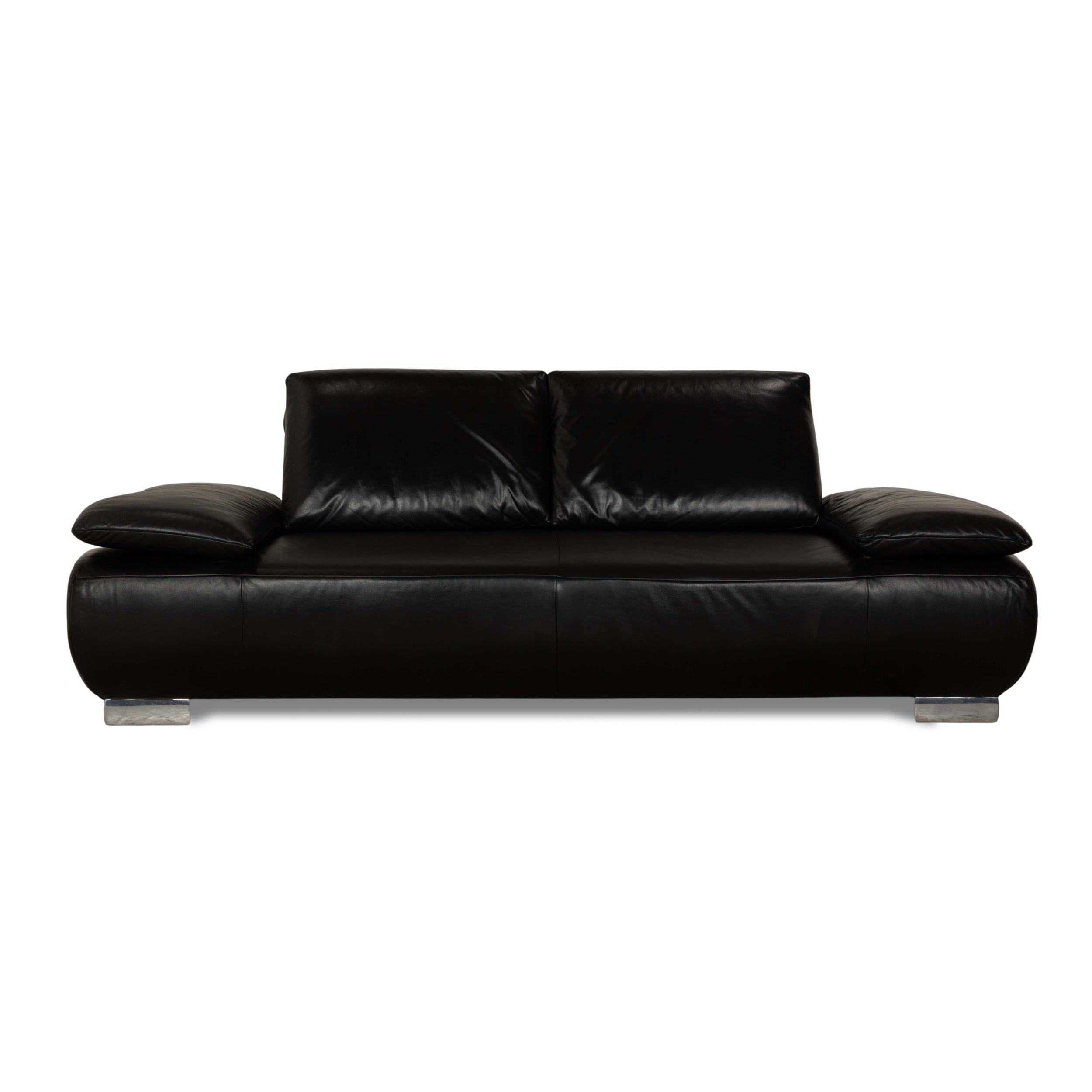 Koinor Volare Leather Two Seater Black Sofa Couch Manual Function
