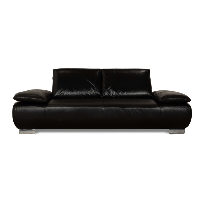 Koinor Volare Leather Two Seater Black Sofa Couch Manual Function