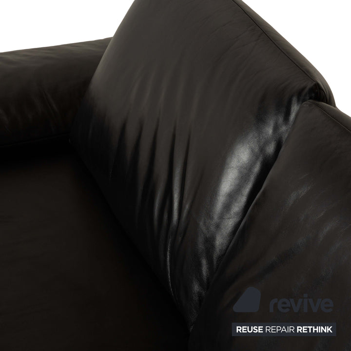 Koinor Volare Leather Two Seater Black Sofa Couch Manual Function