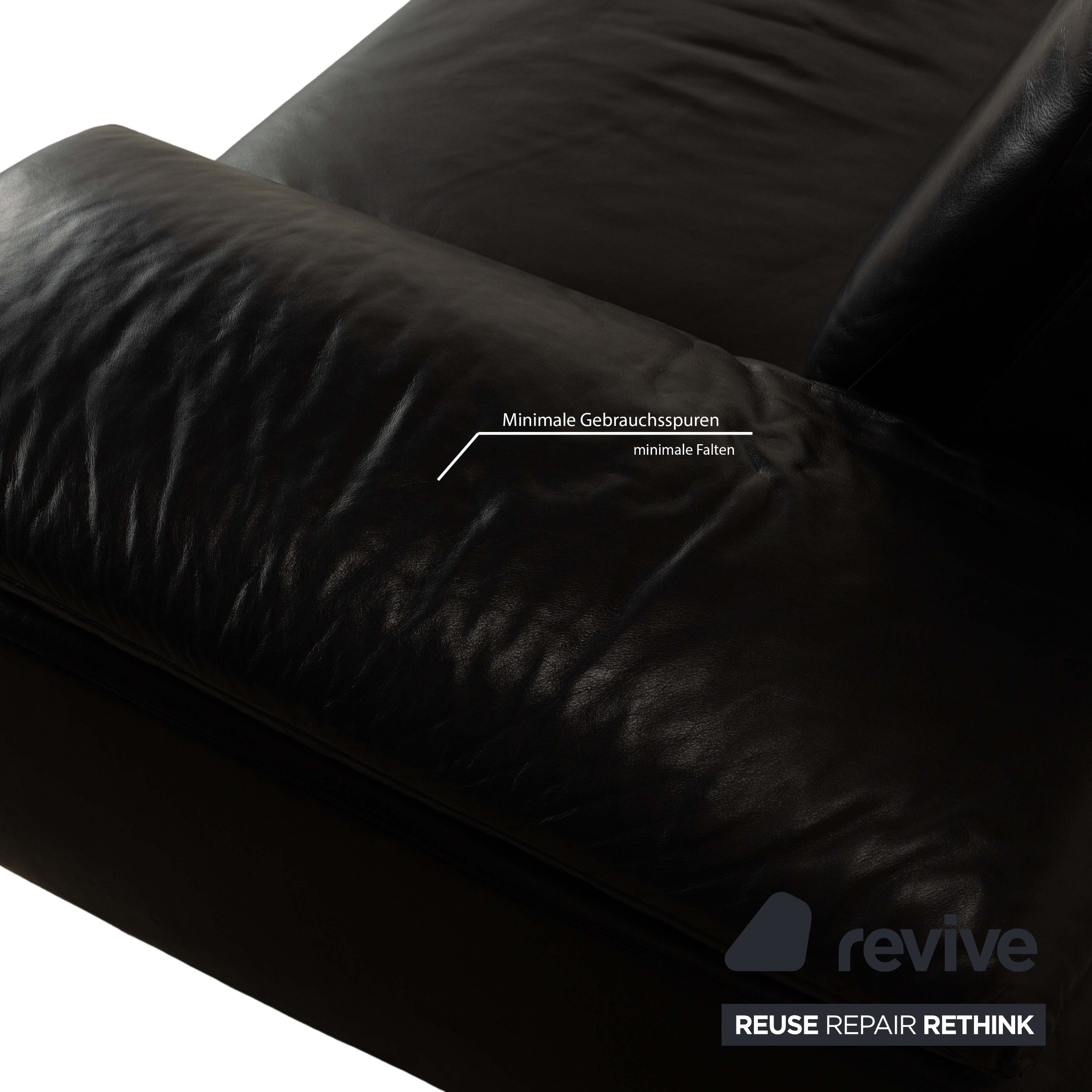 Koinor Volare Leather Two Seater Black Sofa Couch Manual Function