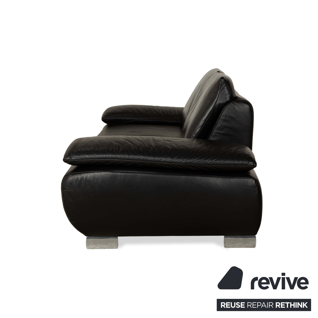 Koinor Volare Leather Two Seater Black Sofa Couch Manual Function