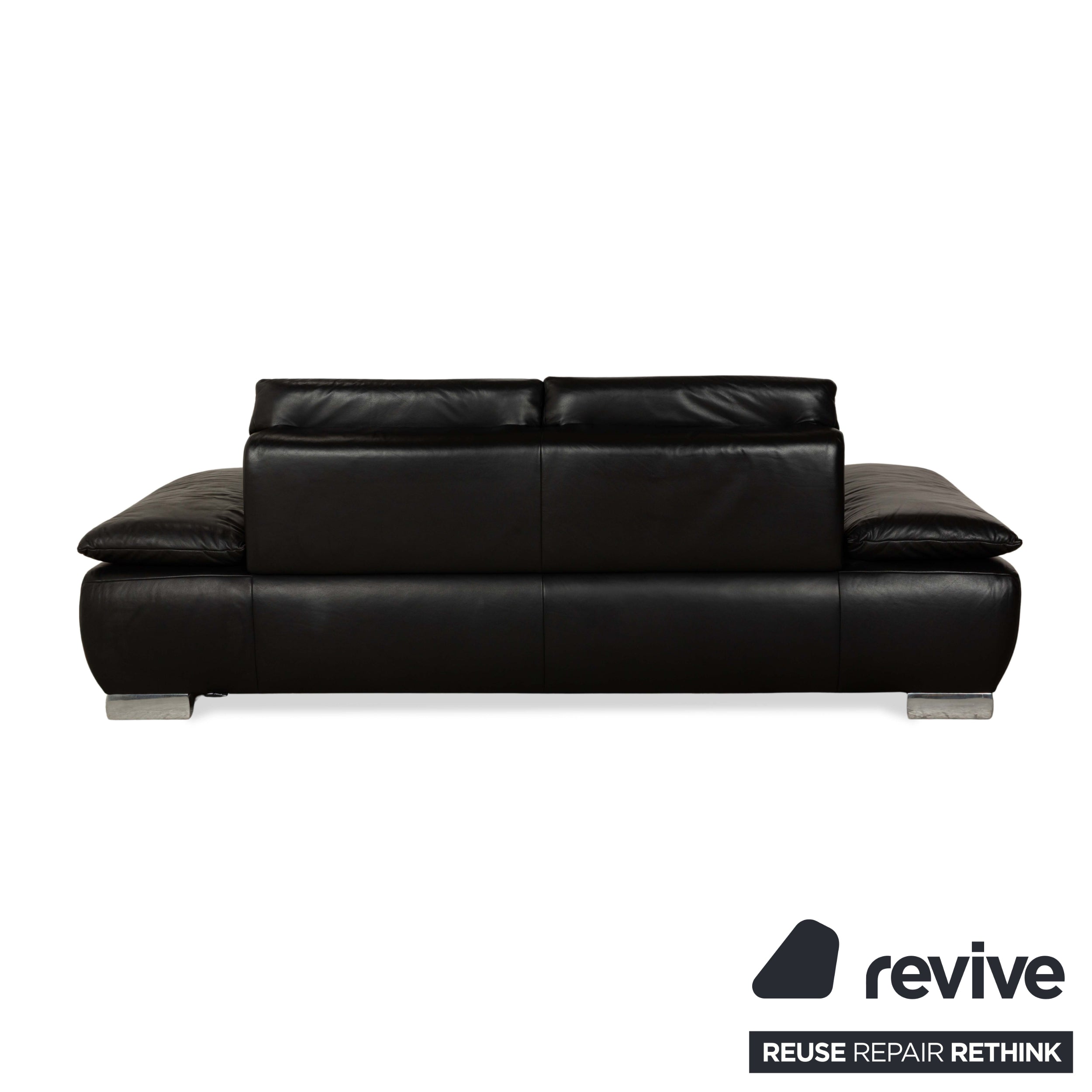 Koinor Volare Leather Two Seater Black Sofa Couch Manual Function