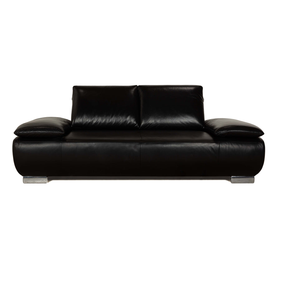 Koinor Volare Leather Two Seater Black Sofa Couch Manual Function
