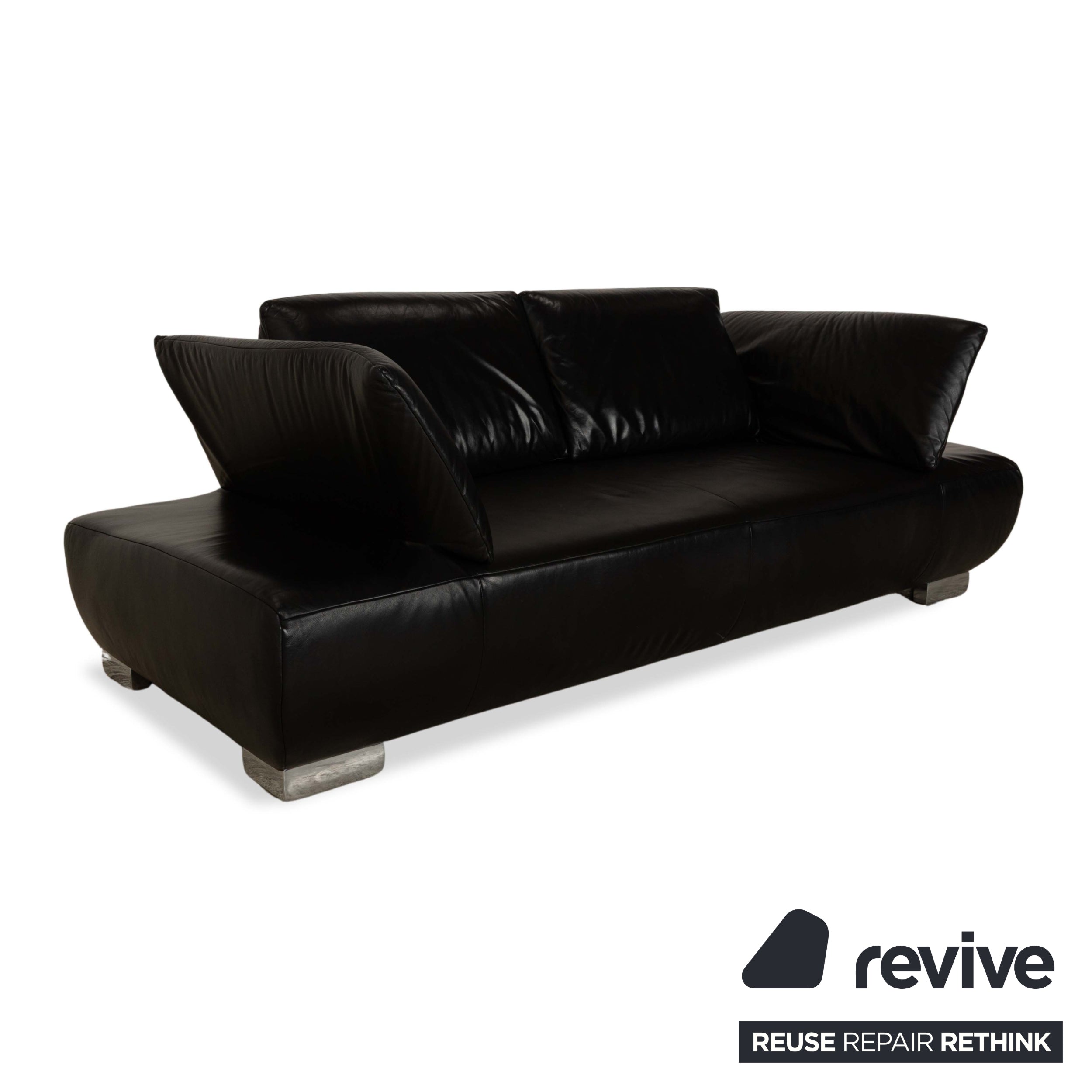 Koinor Volare Leather Two Seater Black Sofa Couch Manual Function