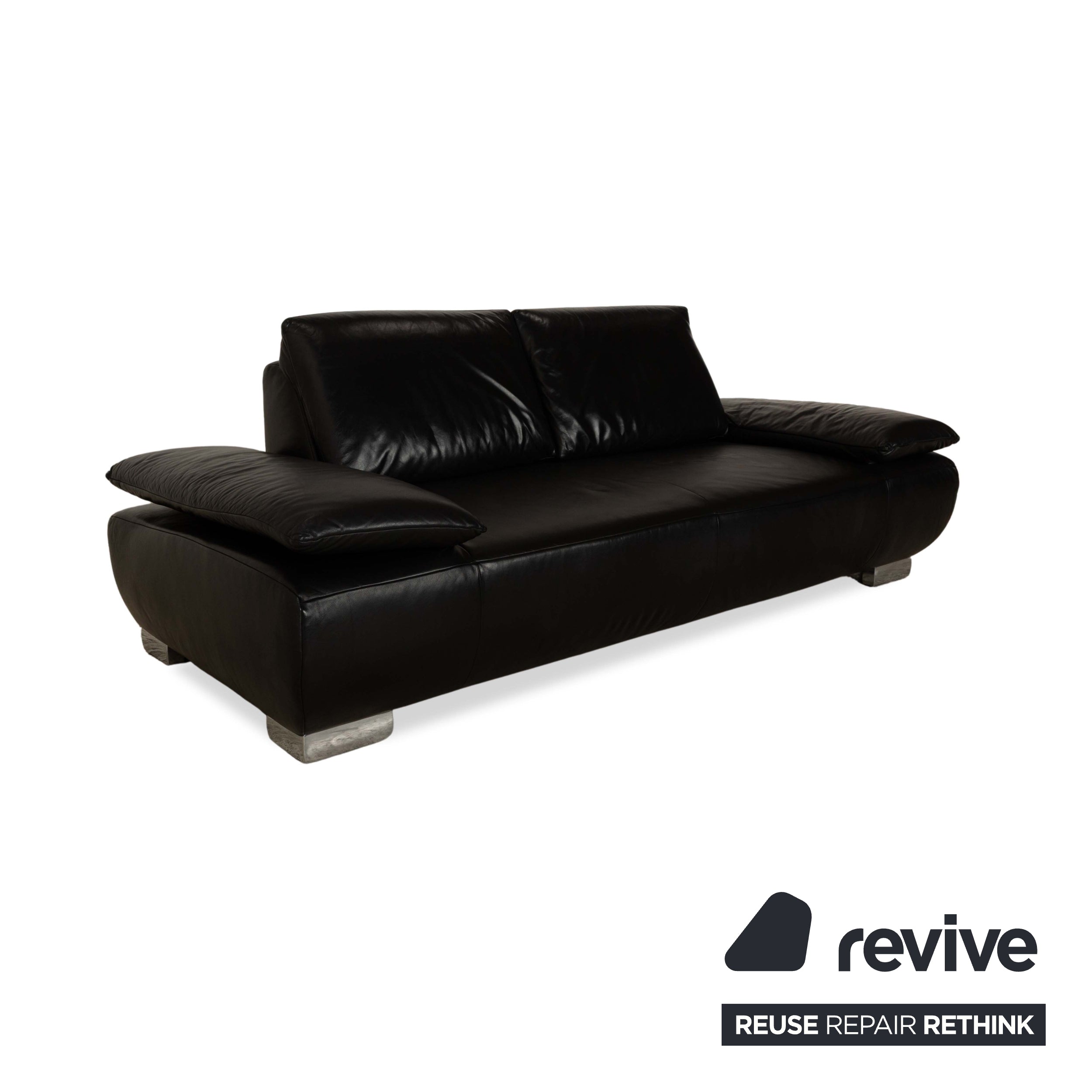 Koinor Volare Leather Two Seater Black Sofa Couch Manual Function