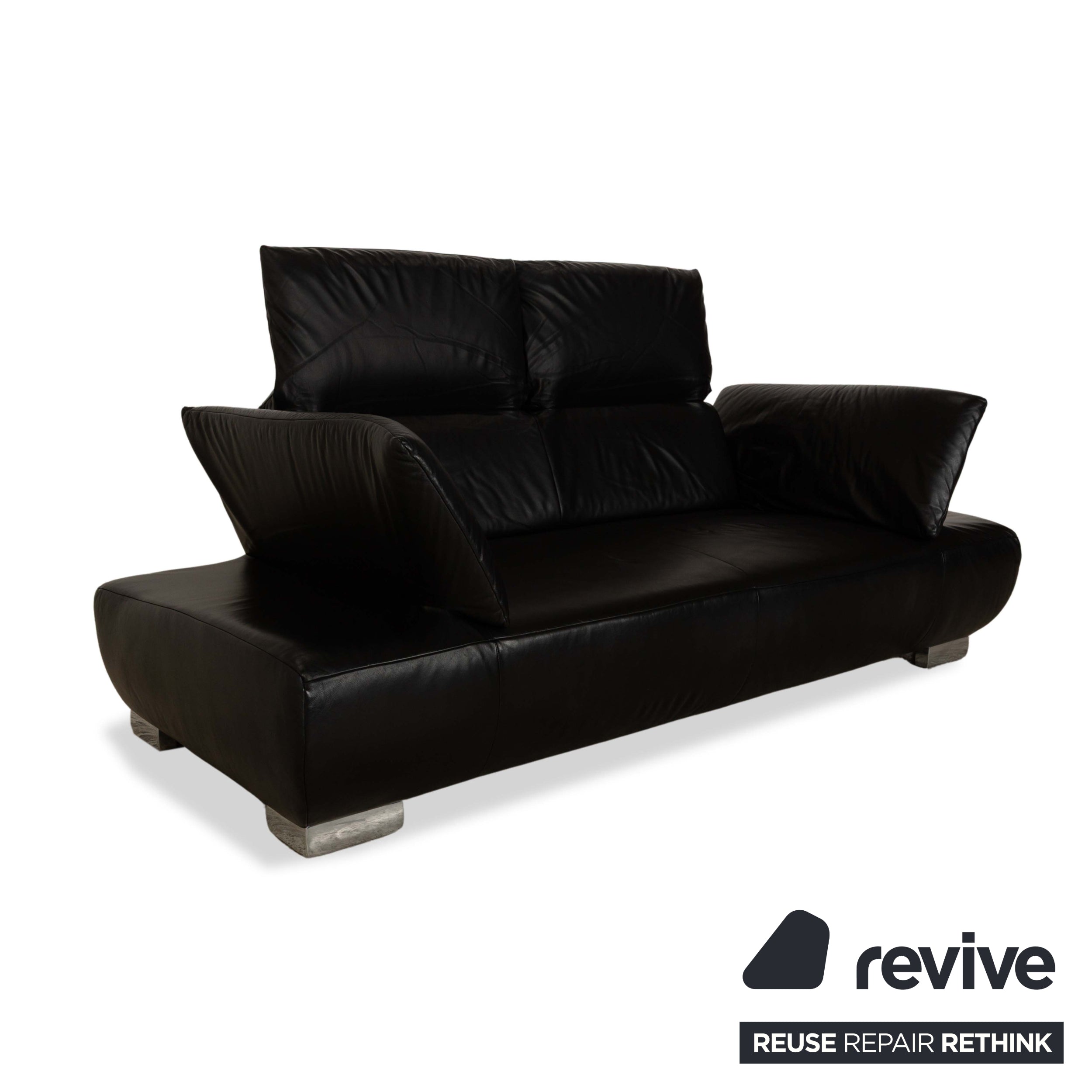 Koinor Volare Leather Two Seater Black Sofa Couch Manual Function