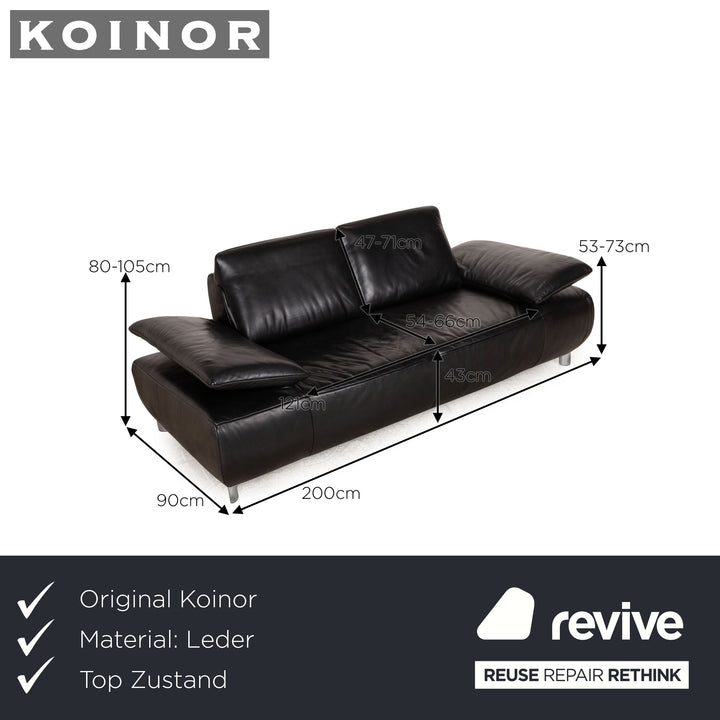 Koinor Volare Leather Two Seater Black Manual Function Sofa Couch