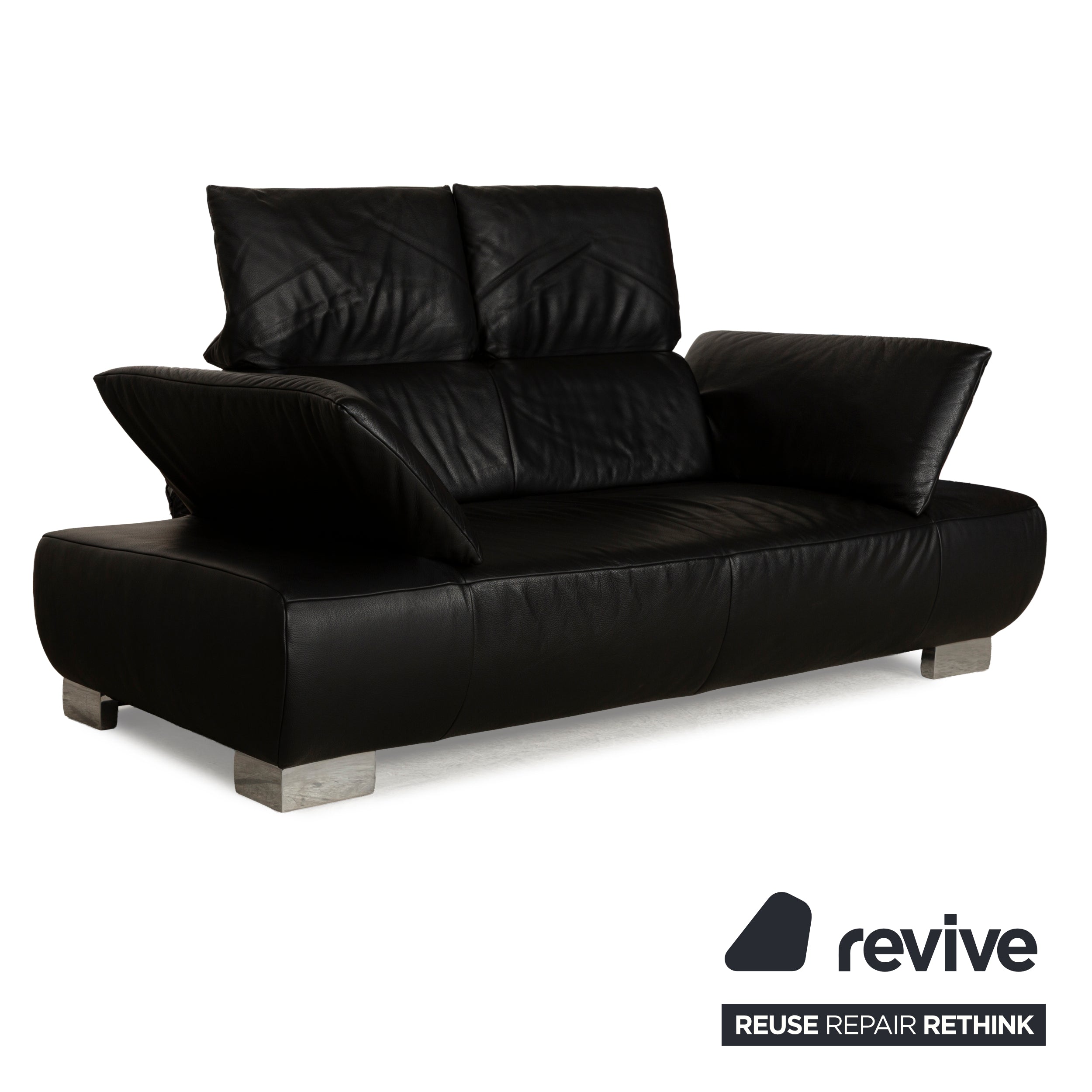 Koinor Volare Leather Two Seater Black Manual Function Sofa Couch