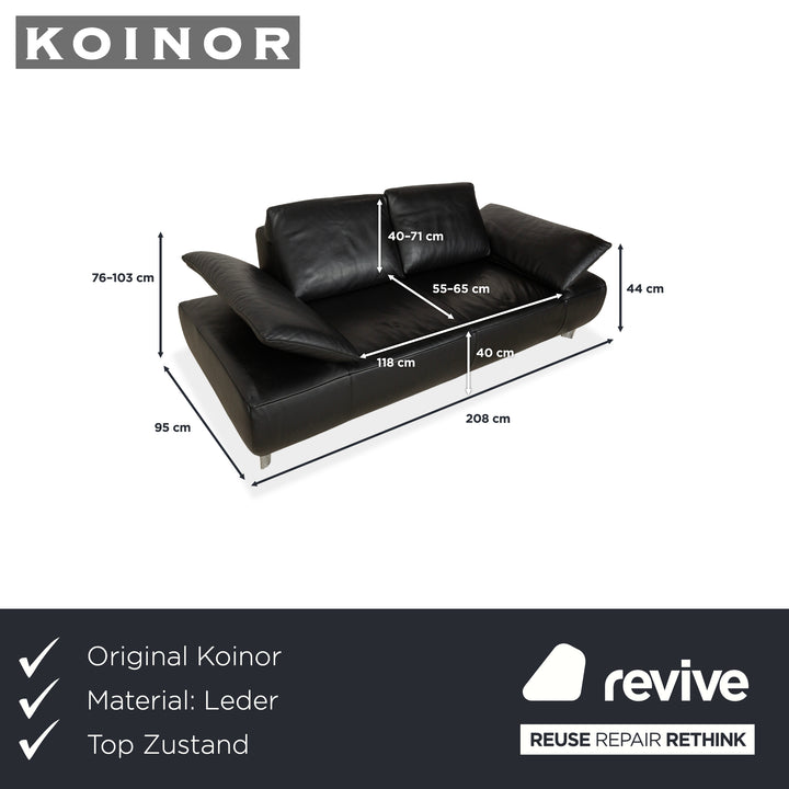 Koinor Volare Canapé deux places en cuir noir à fonction manuelle