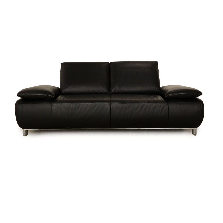 Koinor Volare Leather Two Seater Black Sofa Couch Manual Function