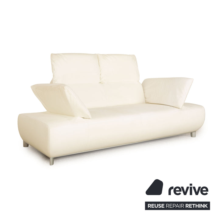 Koinor Volare Leather Two Seater White Sofa Couch Manual Function