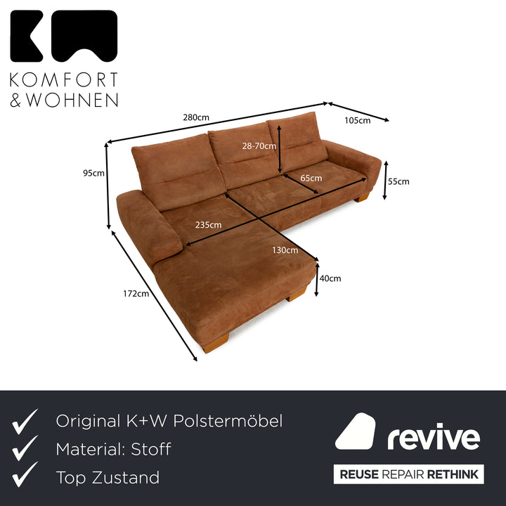 K+W Polstermöbel Soul 7135 fabric corner sofa brown camel chaise longue left sofa couch manual function