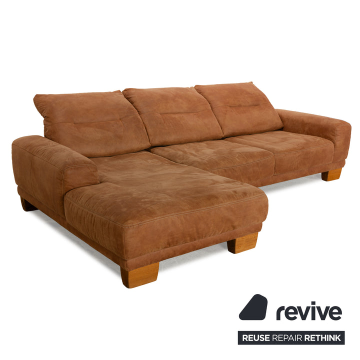 K+W Polstermöbel Soul 7135 Stoff Sofa Garnitur Braun Camel Recamiere Links Ecksofa Couch Hocker manuelle Funktion