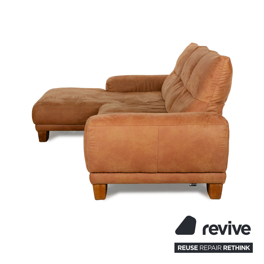 K+W Polstermöbel Soul 7135 Stoff Sofa Garnitur Braun Camel Recamiere Links Ecksofa Couch Hocker manuelle Funktion