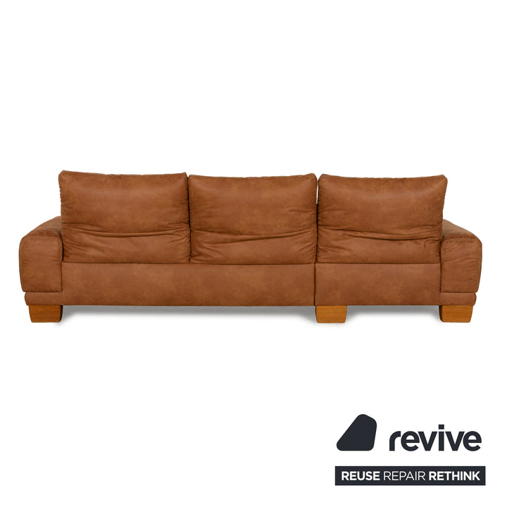 K+W Polstermöbel Soul 7135 Stoff Sofa Garnitur Braun Camel Recamiere Links Ecksofa Couch Hocker manuelle Funktion