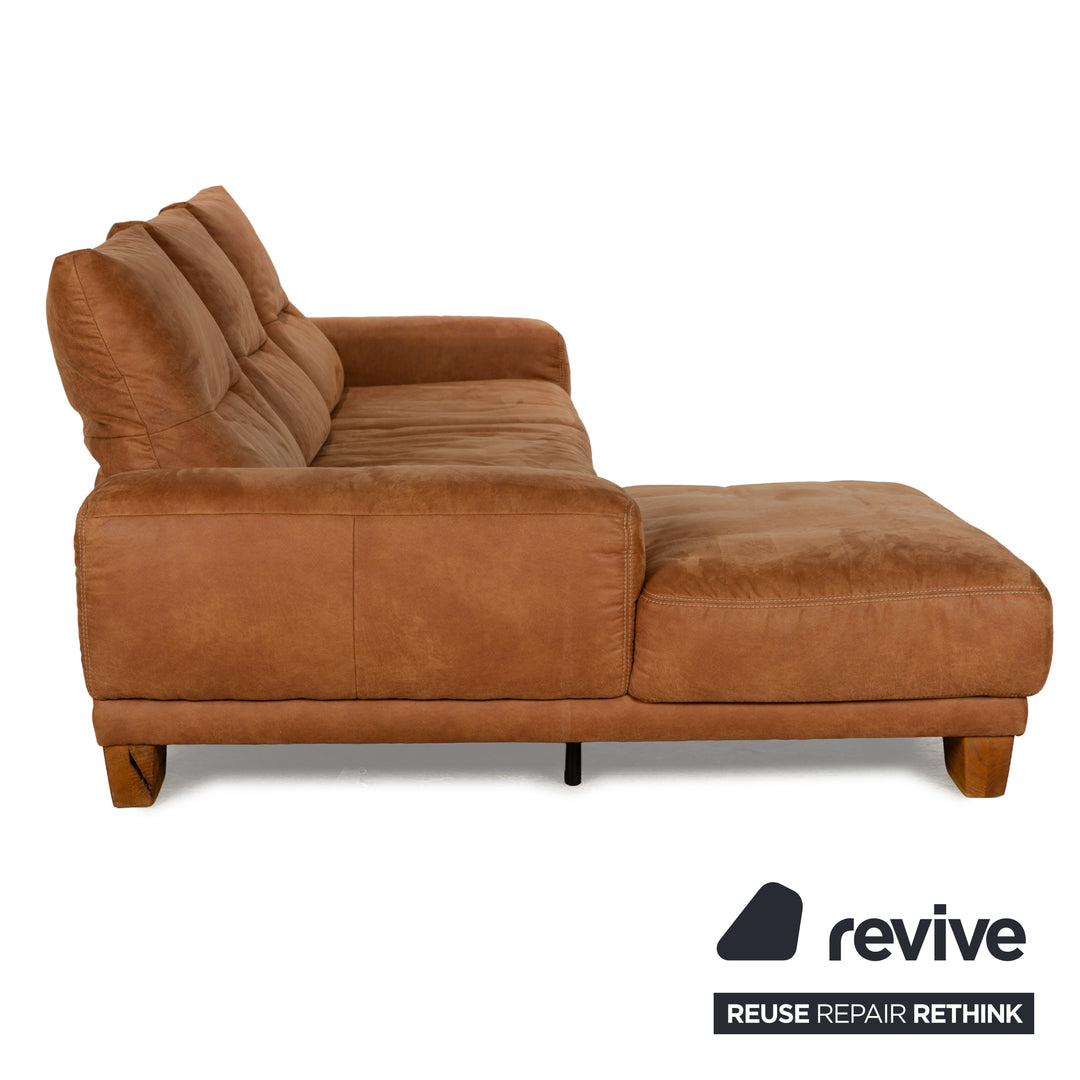 K+W Polstermöbel Soul 7135 Stoff Sofa Garnitur Braun Camel Recamiere Links Ecksofa Couch Hocker manuelle Funktion