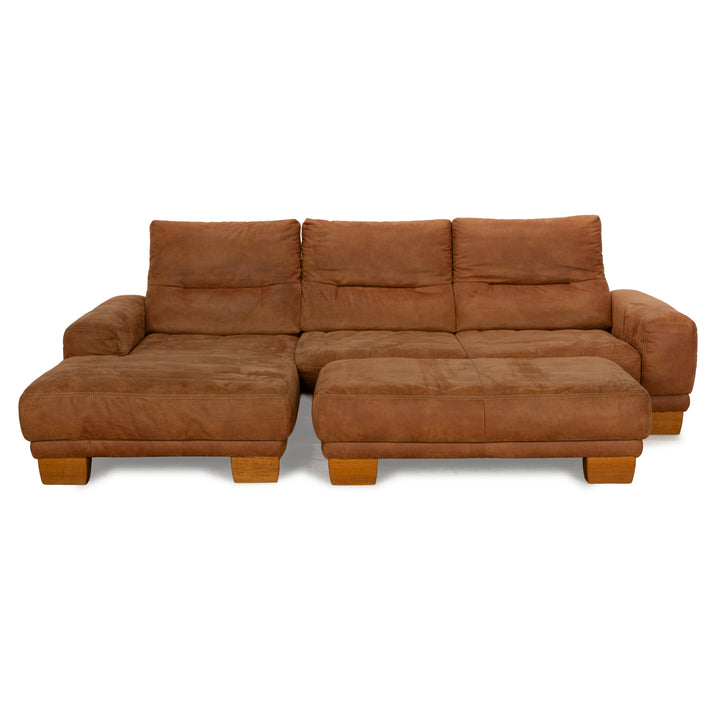 K+W Polstermöbel Soul 7135 Stoff Sofa Garnitur Braun Camel Recamiere Links Ecksofa Couch Hocker manuelle Funktion