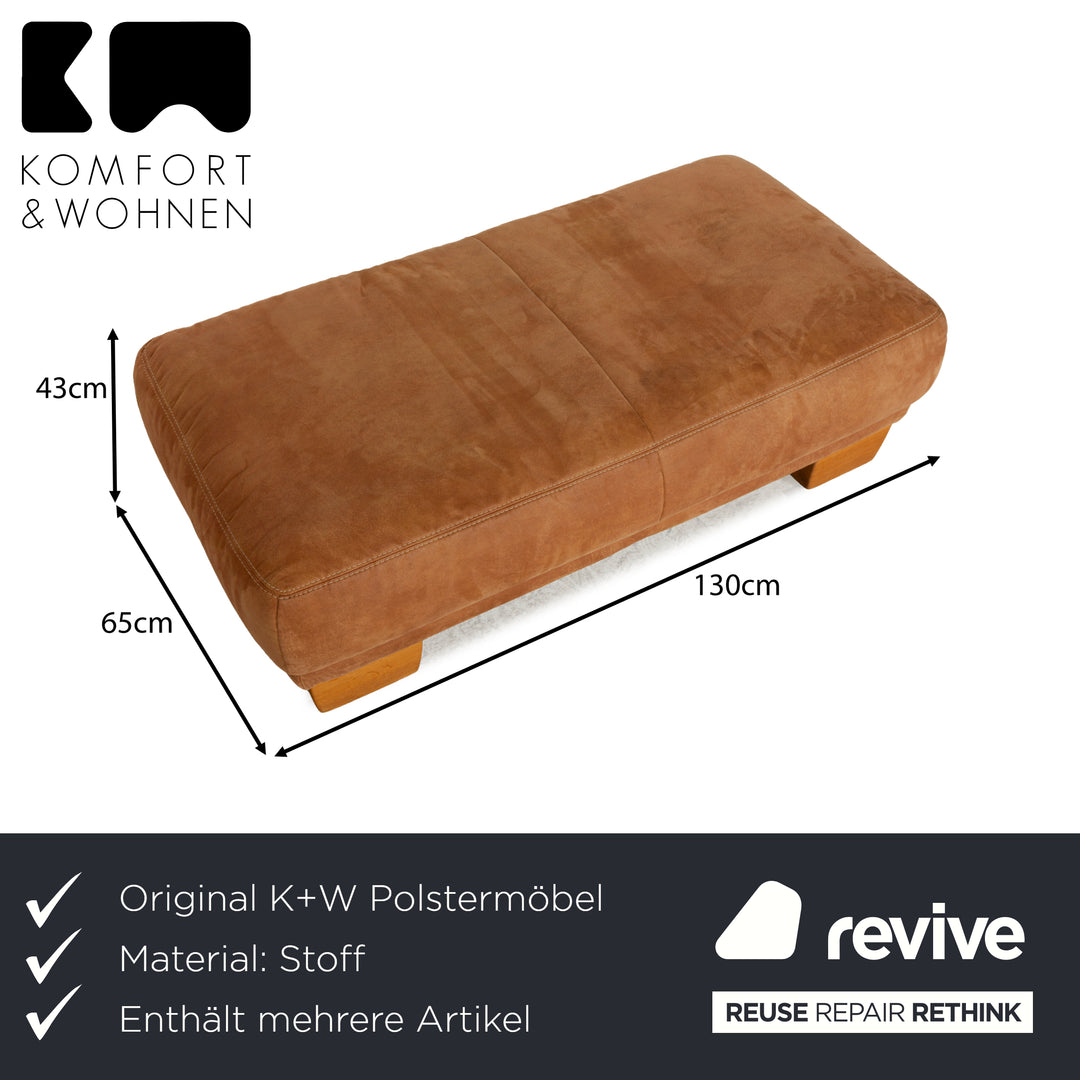 K+W Polstermöbel Soul 7135 Stoff Sofa Garnitur Braun Camel Recamiere Links Ecksofa Couch Hocker manuelle Funktion
