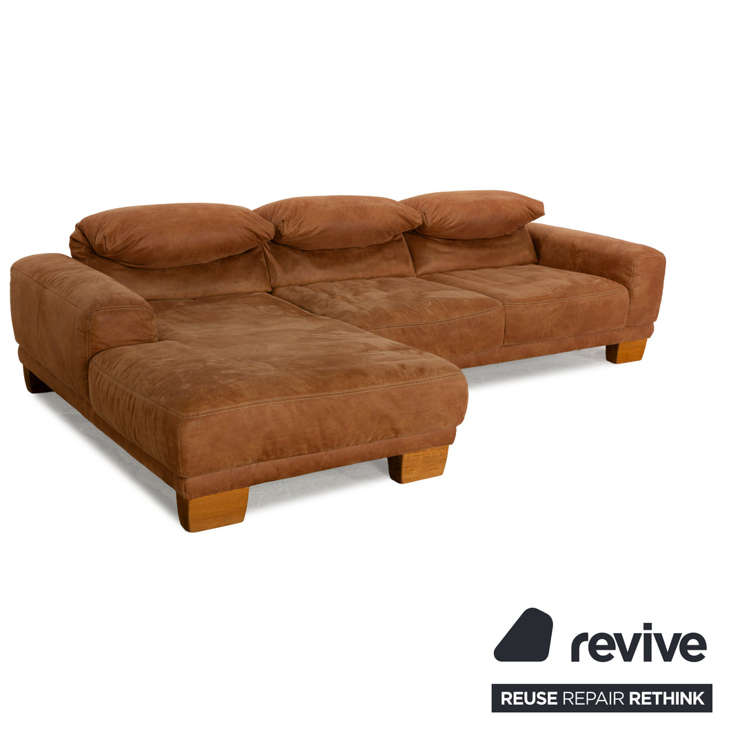 K+W Polstermöbel Soul 7135 Stoff Sofa Garnitur Braun Camel Recamiere Links Ecksofa Couch Hocker manuelle Funktion