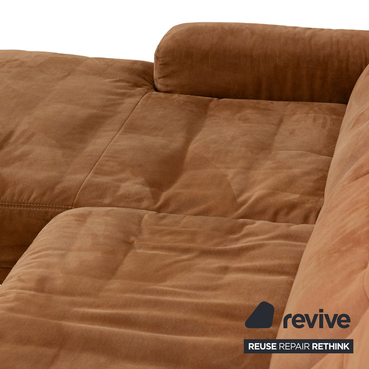 K+W Polstermöbel Soul 7135 Stoff Sofa Garnitur Braun Camel Recamiere Links Ecksofa Couch Hocker manuelle Funktion