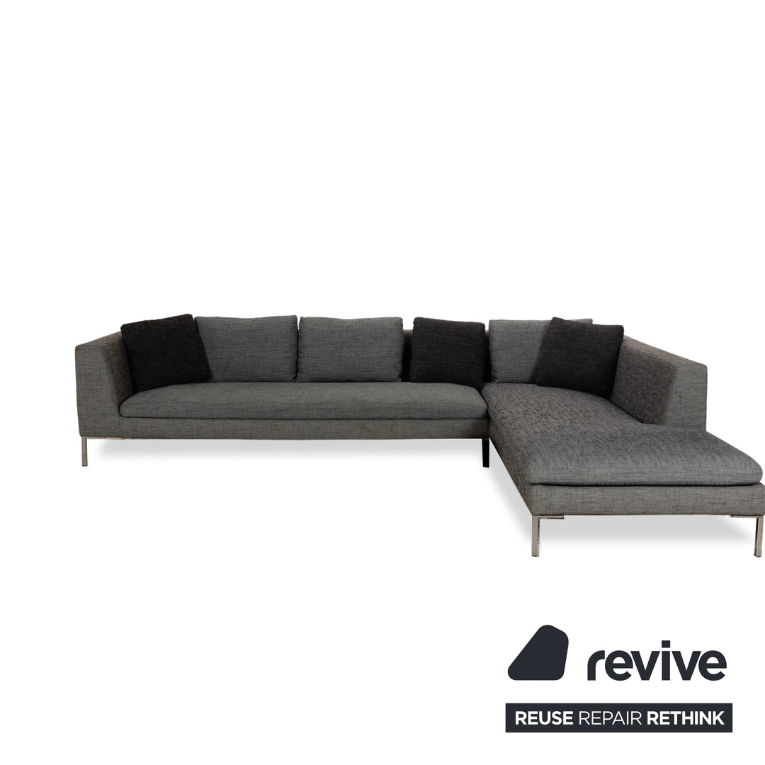 La Nouva Casa Liverpool Ecksofa Sofa Couch Stoff Grau Recamiere Rechts