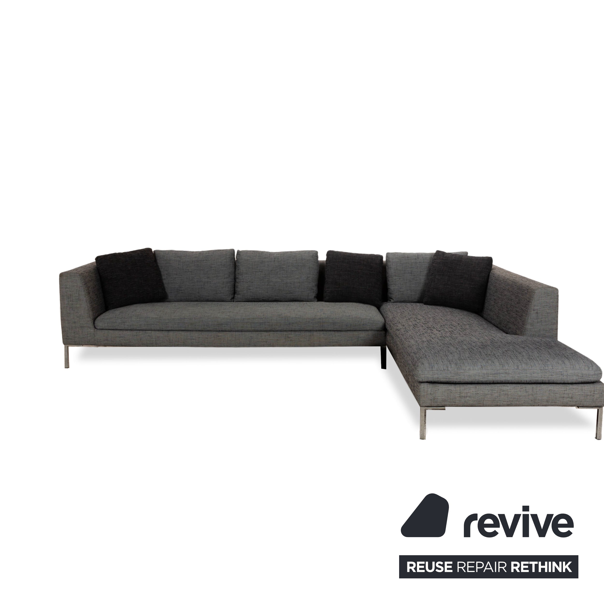 La Nouva Casa Liverpool corner sofa, couch, grey fabric, right-hand chaise longue