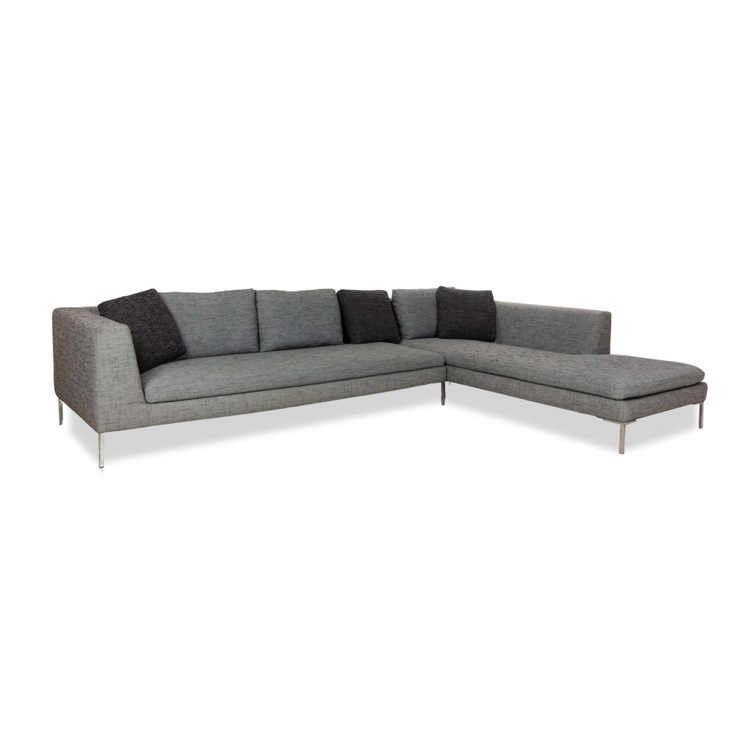 La Nouva Casa Liverpool corner sofa, couch, grey fabric, right-hand chaise longue