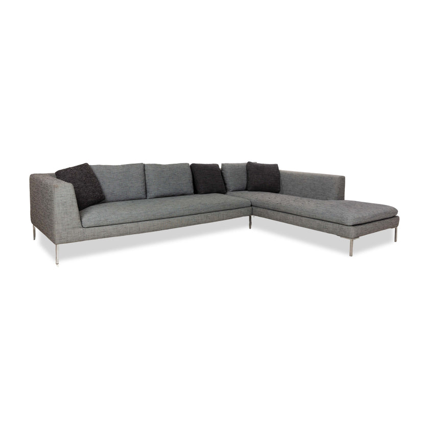 La Nouva Casa Liverpool Ecksofa Sofa Couch Stoff Grau Recamiere Rechts