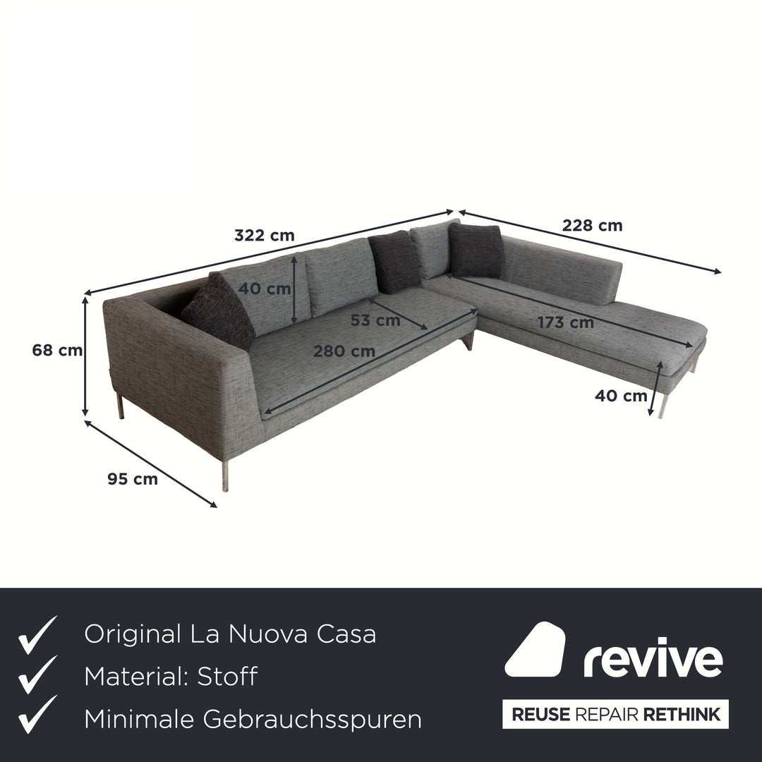La Nouva Casa Liverpool corner sofa, couch, grey fabric, right-hand chaise longue