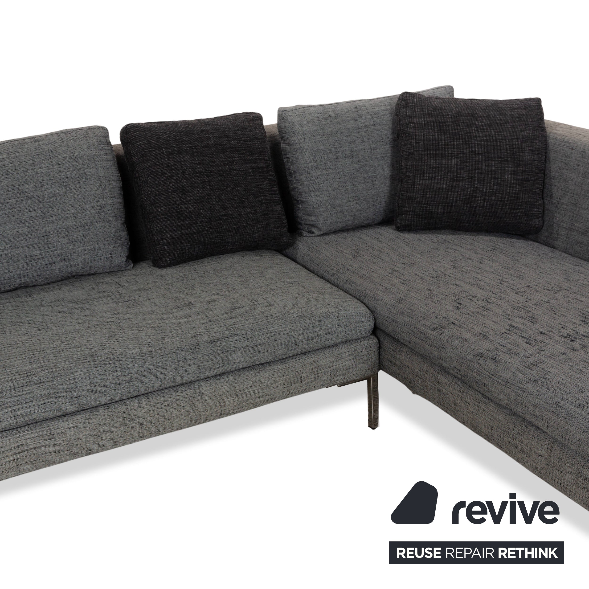 La Nouva Casa Liverpool corner sofa, couch, grey fabric, right-hand chaise longue