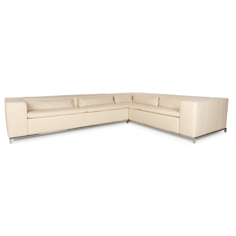 La Nuova Casa Boston Leather Corner Sofa Cream Sofa Couch Recamiere right