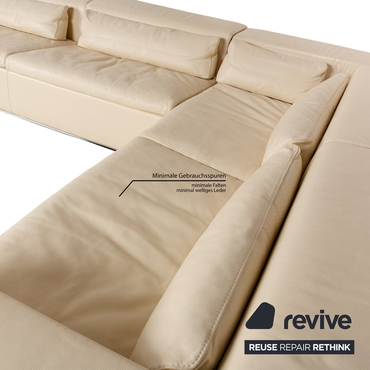 La Nuova Casa Boston Leather Corner Sofa Cream Sofa Couch Recamiere right
