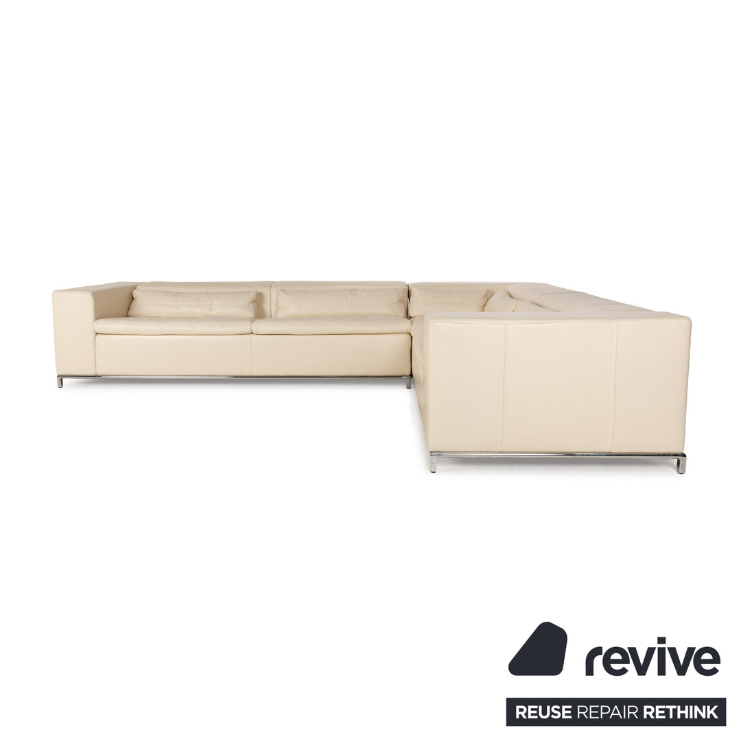 La Nuova Casa Boston Leather Corner Sofa Cream Sofa Couch Recamiere right